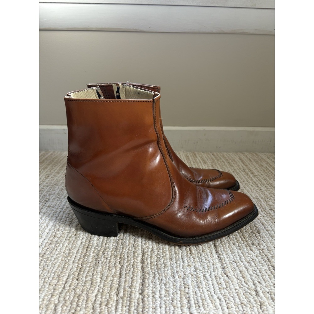 Vintage 1970s Wrangler‎ Chestnut Leather Boots Square Toe Whipstitch Western 10D